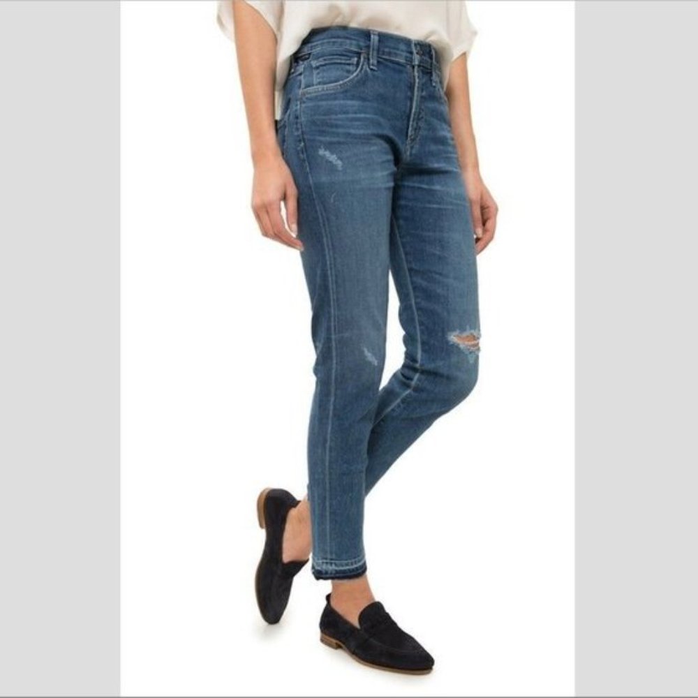 COH Agnes Mid Rise Slim Straight Crop Raw Hem Distressed Jean, Harbor